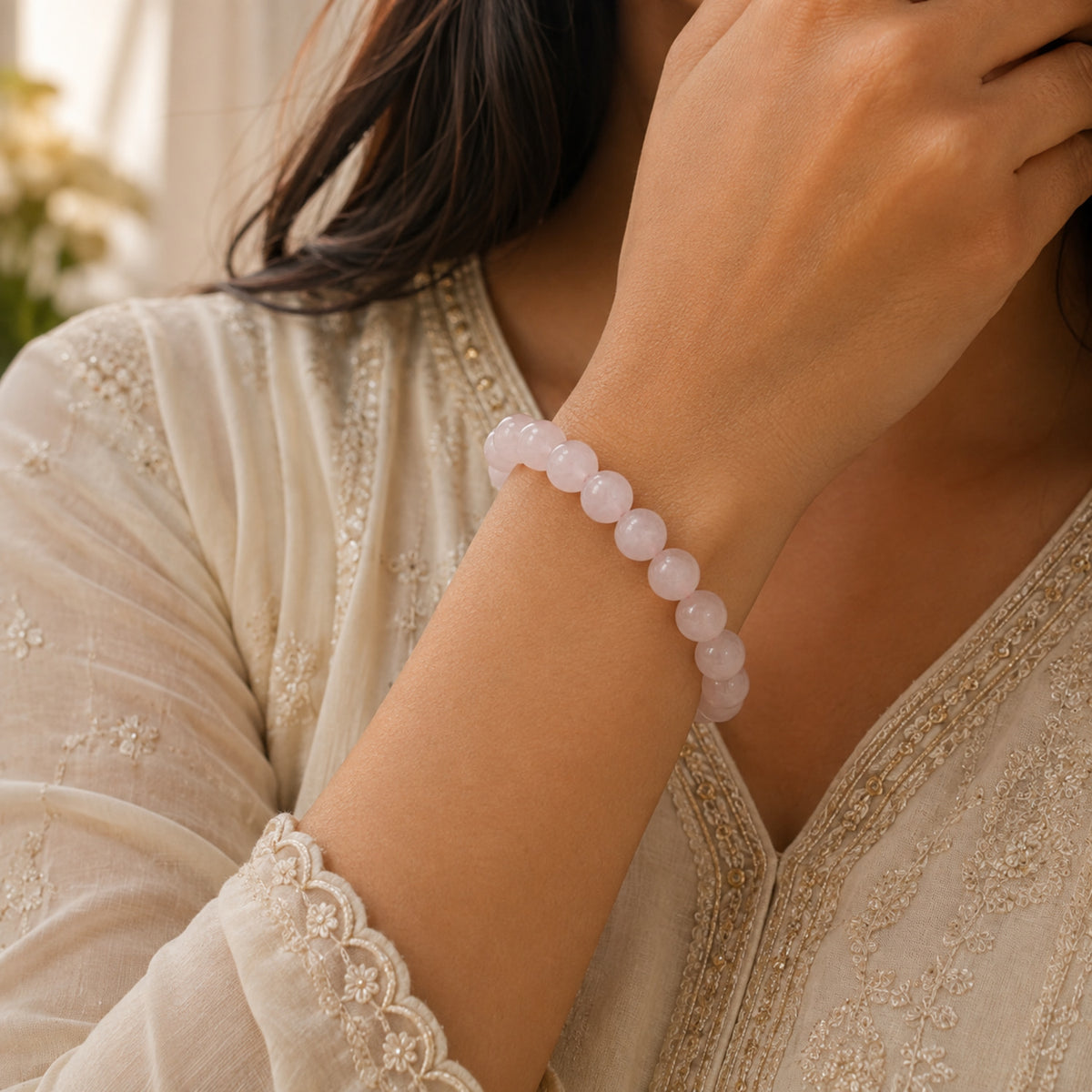 Rose Quartz Stone Bracelet Positive Energy & Love Crystal Bracelet BB1001