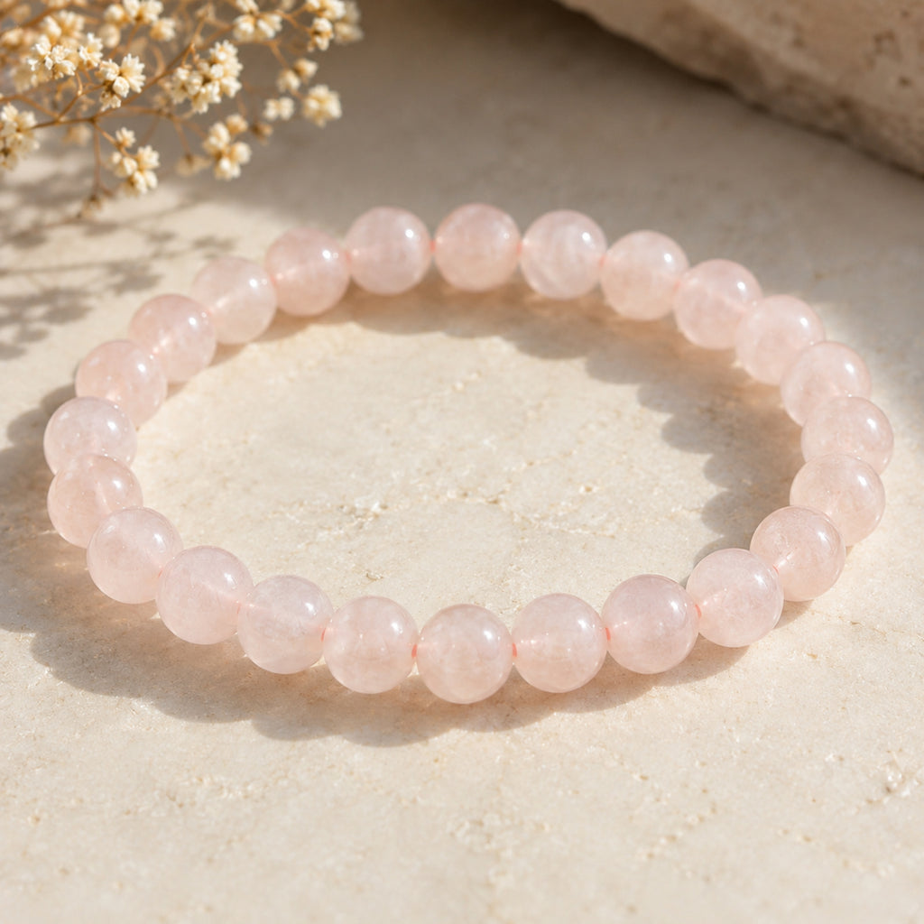 Rose Quartz Stone Bracelet Positive Energy & Love Crystal Bracelet BB1001