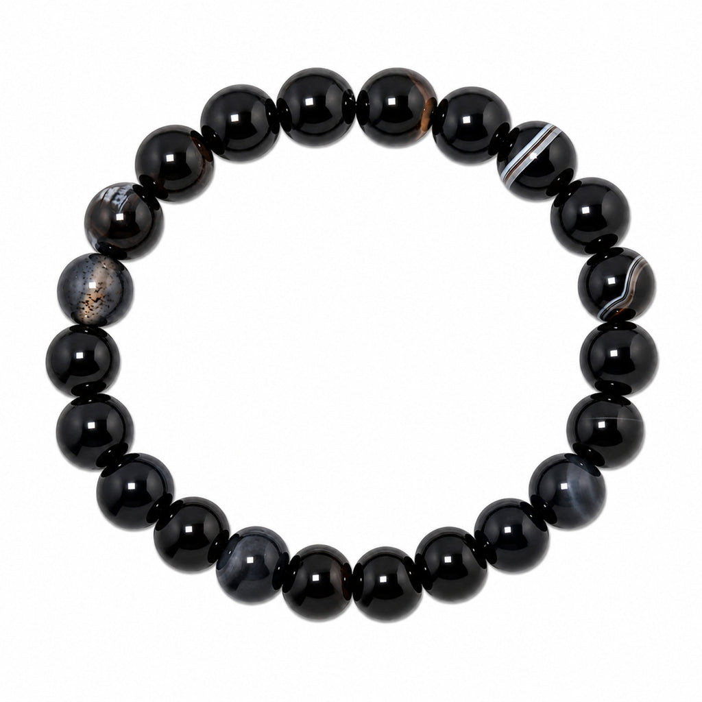Natural Black Botswana Agate 8mm Black Gemstone Beaded Bracelet BB1003