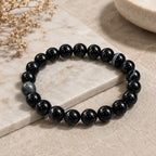 Natural Black Botswana Agate 8mm Black Gemstone Beaded Bracelet BB1003