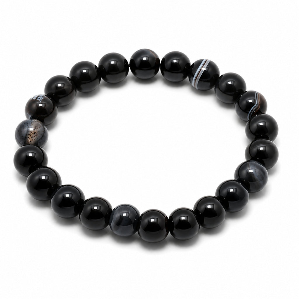 Natural Black Botswana Agate 8mm Black Gemstone Beaded Bracelet BB1003