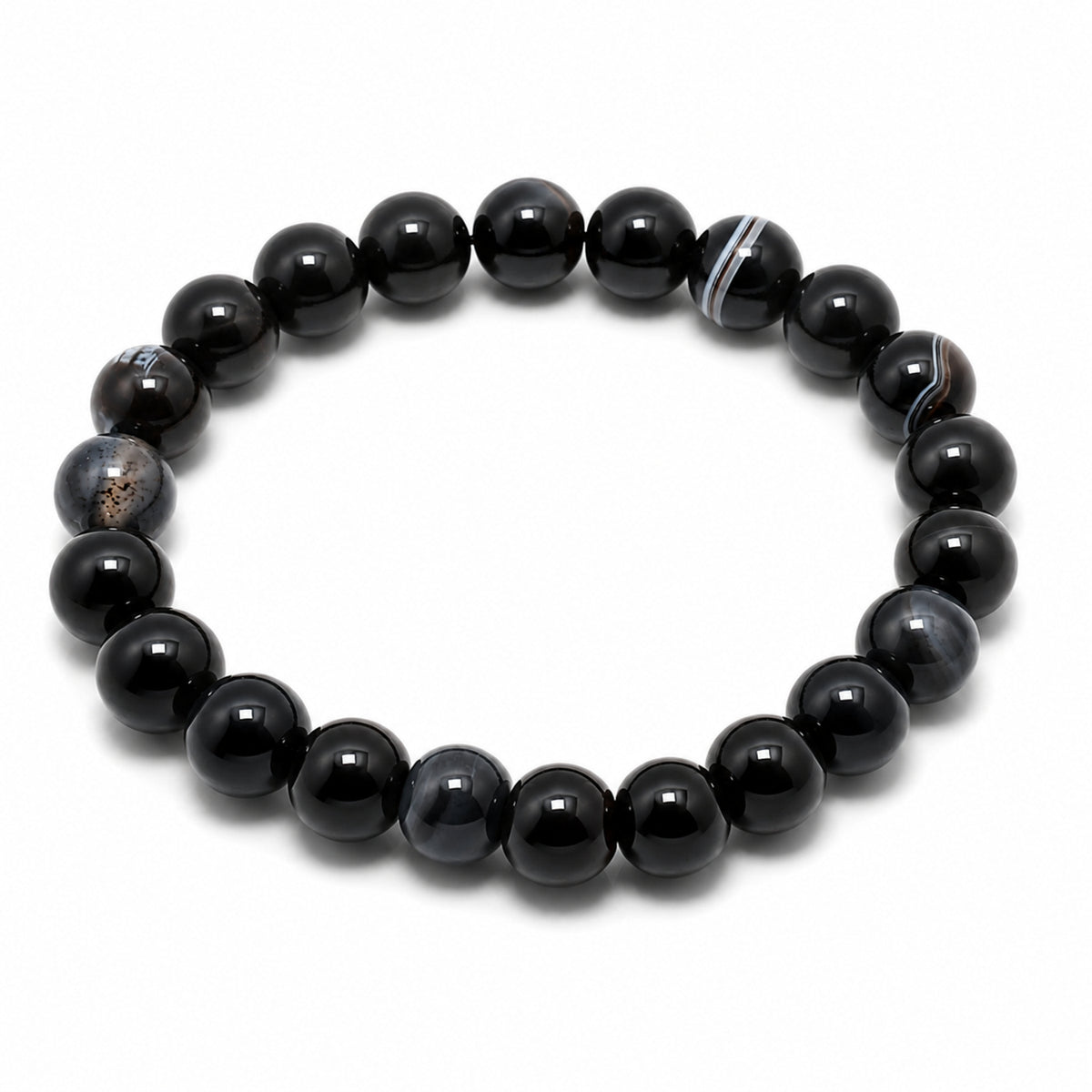 Natural Black Botswana Agate 8mm Black Gemstone Beaded Bracelet BB1003