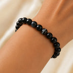 Natural Black Botswana Agate 8mm Black Gemstone Beaded Bracelet BB1003
