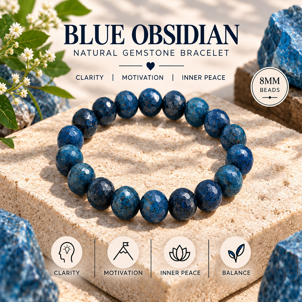 Blue Obsidian Beaded Bracelet for Clarity, Motivation & Inner Peace DESIRE GEM BB1004