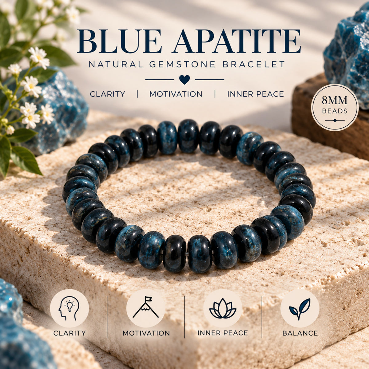 Natural Blue Kyanite Beaded Bracelet for Clarity, Motivation & Inner Peace BB1005