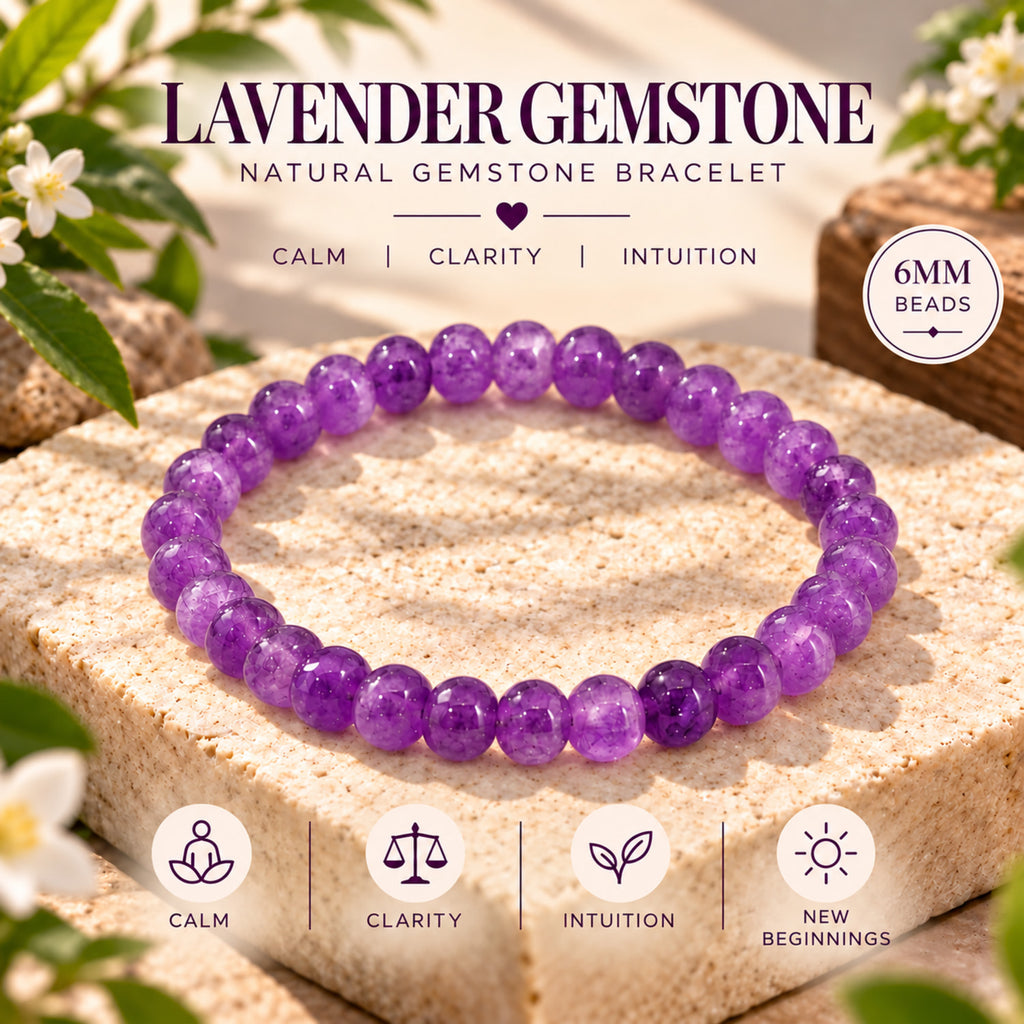 Natural Lavender Jade Beaded Bracelet for Calm, Clarity & Intuition BB1006