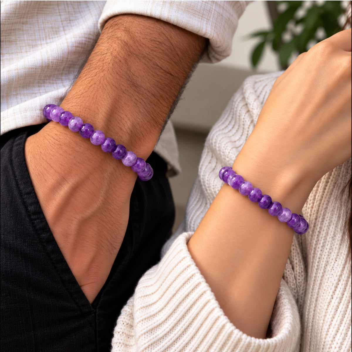 Natural Lavender Jade Beaded Bracelet for Calm, Clarity & Intuition BB1006