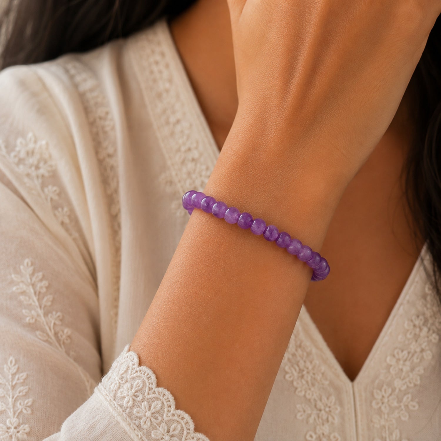 Natural Lavender Jade Purple Gemstone Beaded Crystal Bracelet BB1006
