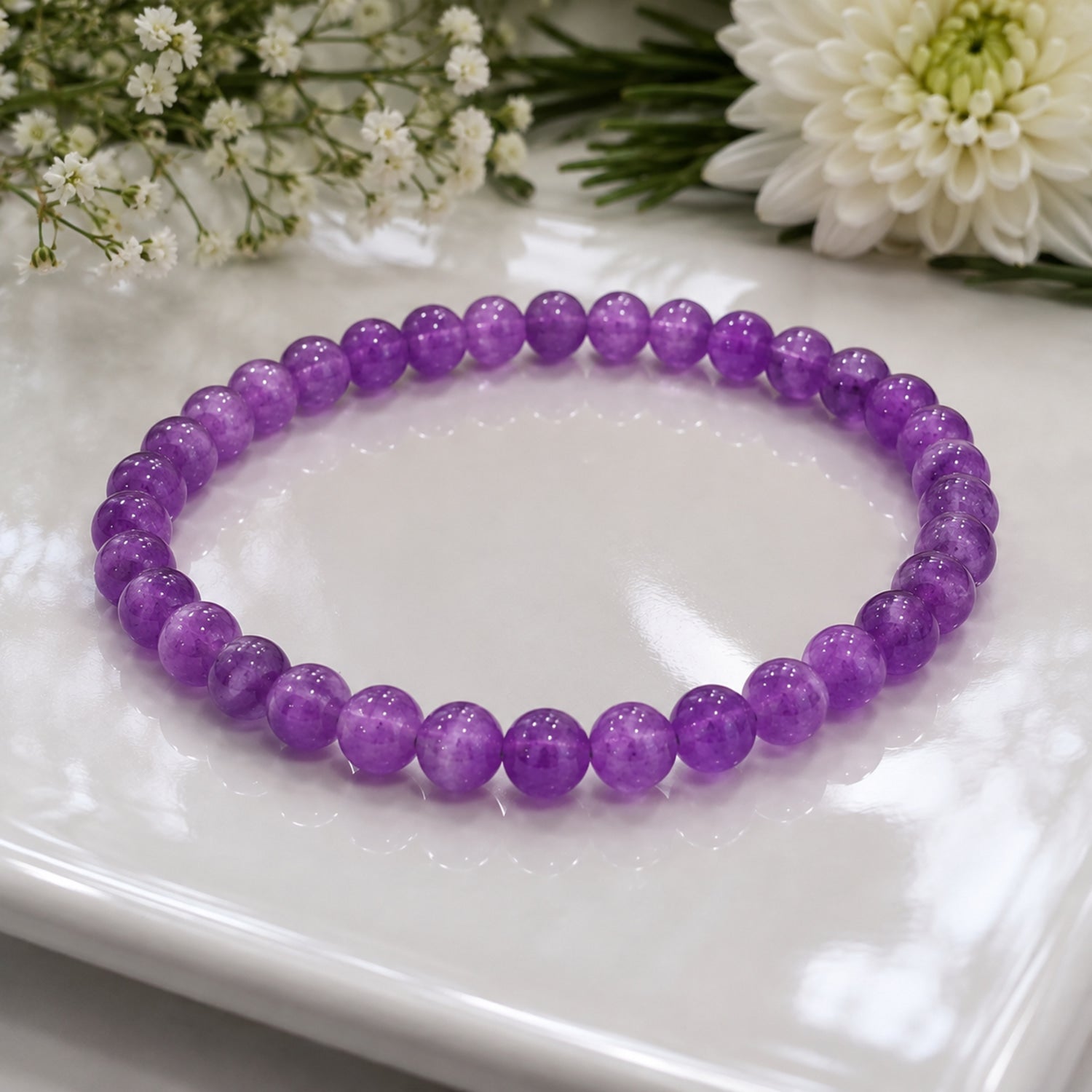 Natural Lavender Jade Purple Gemstone Beaded Crystal Bracelet BB1006
