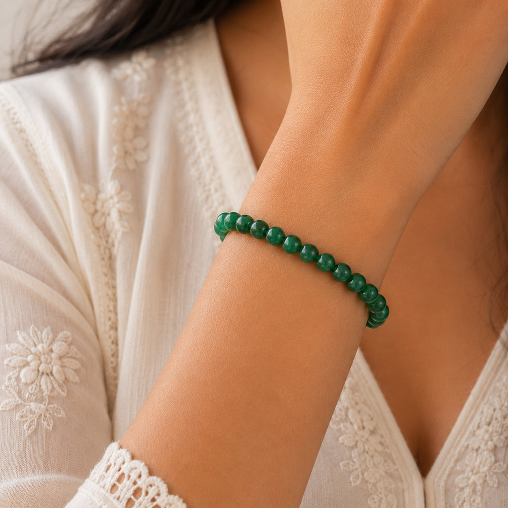 Natural Green Jade Premium Green Gemstone Beaded Bracelet for Men & Women BB1007