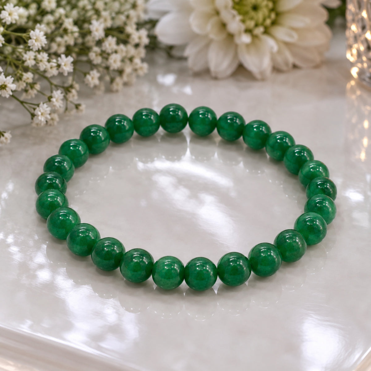 Natural Green Jade Premium Green Gemstone Beaded Bracelet for Men & Women BB1007
