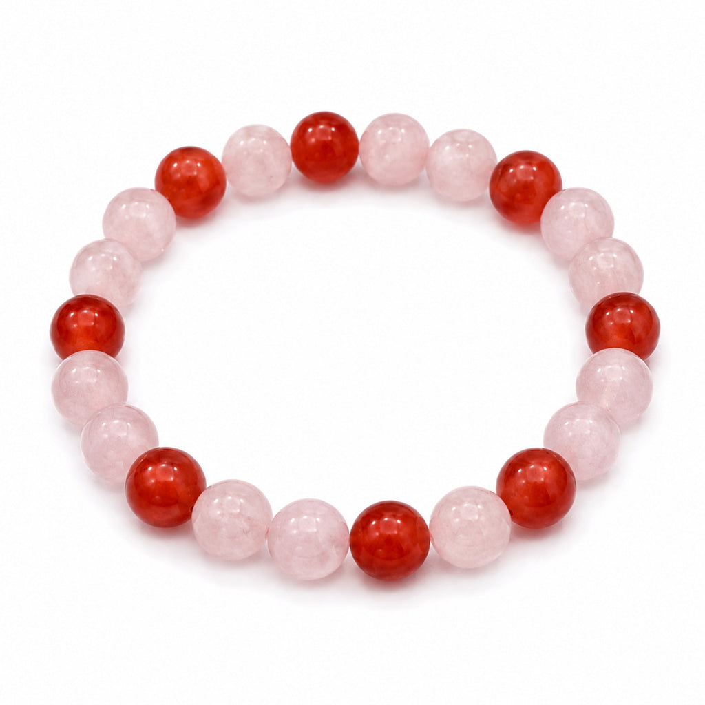 Natural Rose Quartz & Carnelian Pink & Red Gemstone Crystal Beaded Bracelet for Men & Women BB1009
