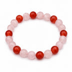 Natural Rose Quartz & Carnelian Pink & Red Gemstone Crystal Beaded Bracelet for Men & Women BB1009