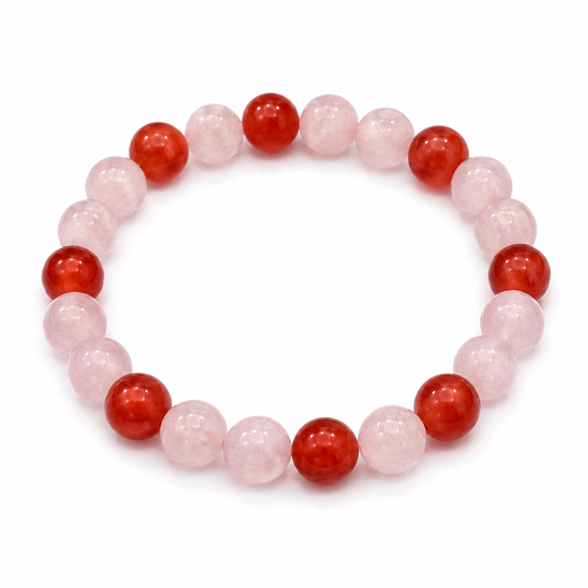 Natural Rose Quartz & Carnelian Pink & Red Gemstone Crystal Beaded Bracelet for Men & Women BB1009