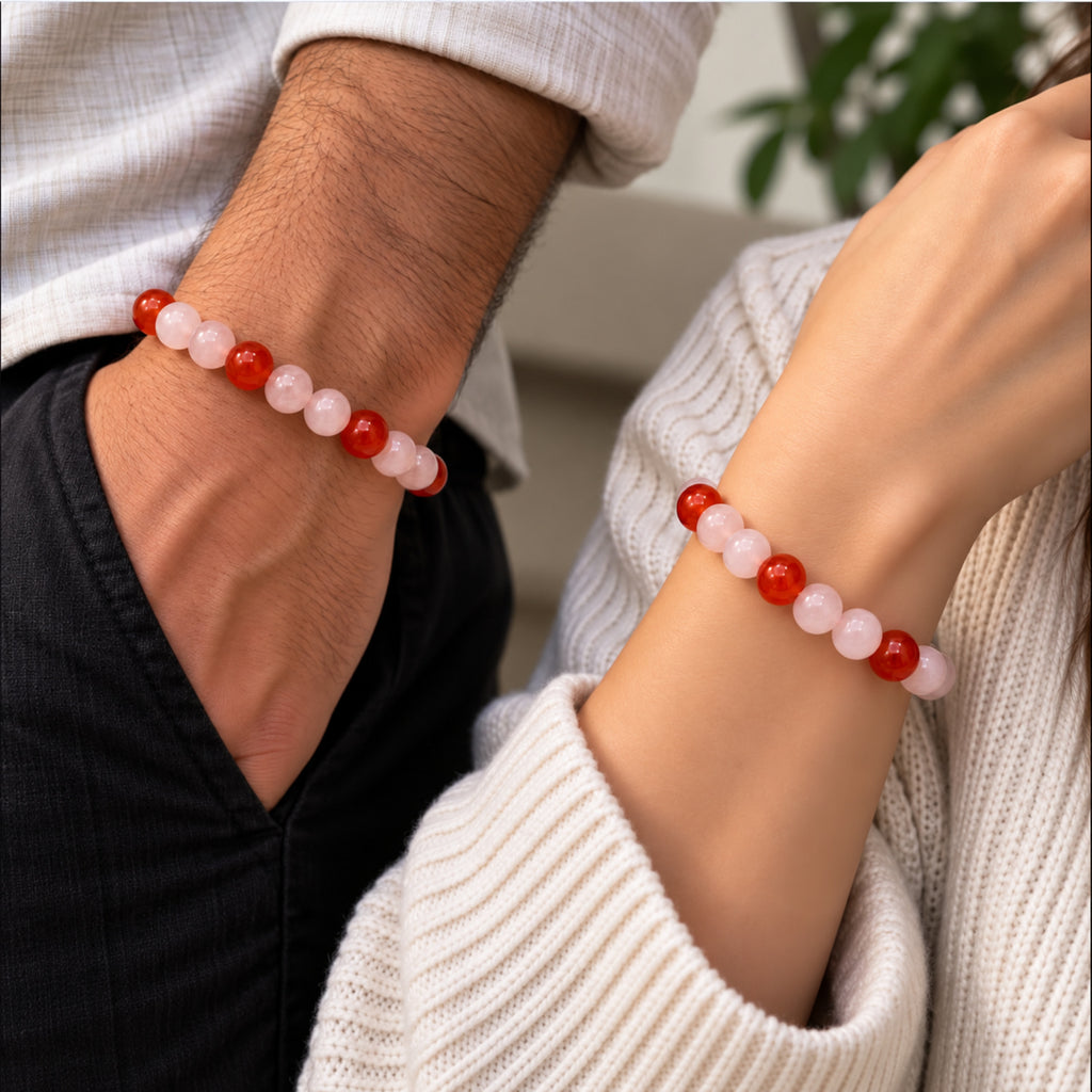 Natural Rose Quartz & Carnelian Bracelet for Love, Compassion & Positive Energy BB1009