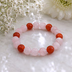 Natural Rose Quartz & Carnelian Pink & Red Gemstone Crystal Beaded Bracelet for Men & Women BB1009