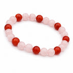 Natural Rose Quartz & Carnelian Pink & Red Gemstone Crystal Beaded Bracelet for Men & Women BB1009