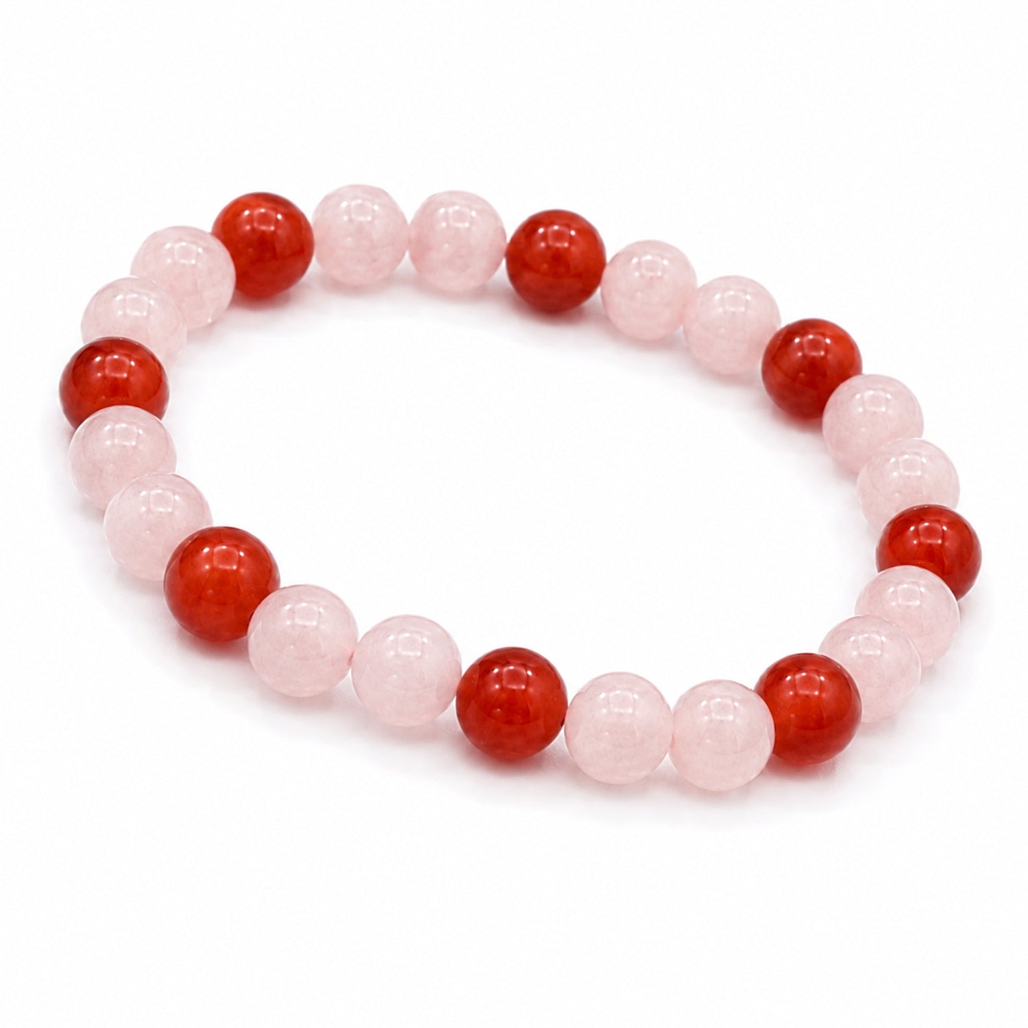 Natural Rose Quartz & Carnelian Pink & Red Gemstone Crystal Beaded Bracelet for Men & Women BB1009