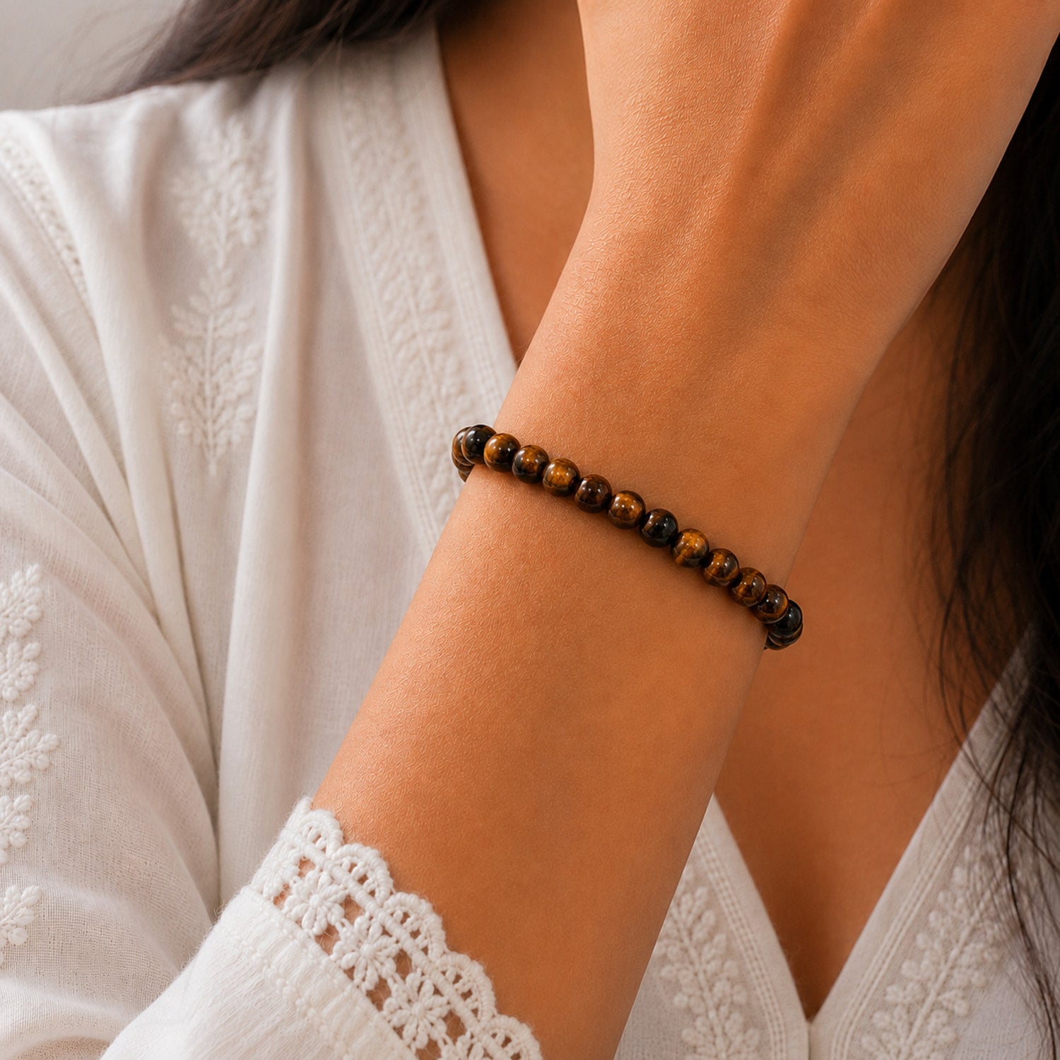 Natural Tiger Eye Brown Crystal Beaded Gemstone Bracelet BB1010
