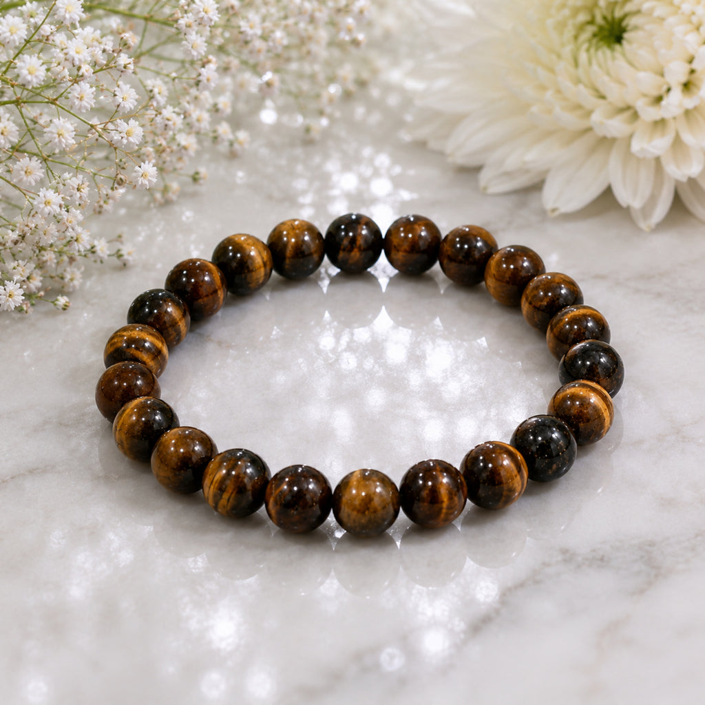 Natural Tiger Eye Brown Crystal Beaded Gemstone Bracelet BB1010