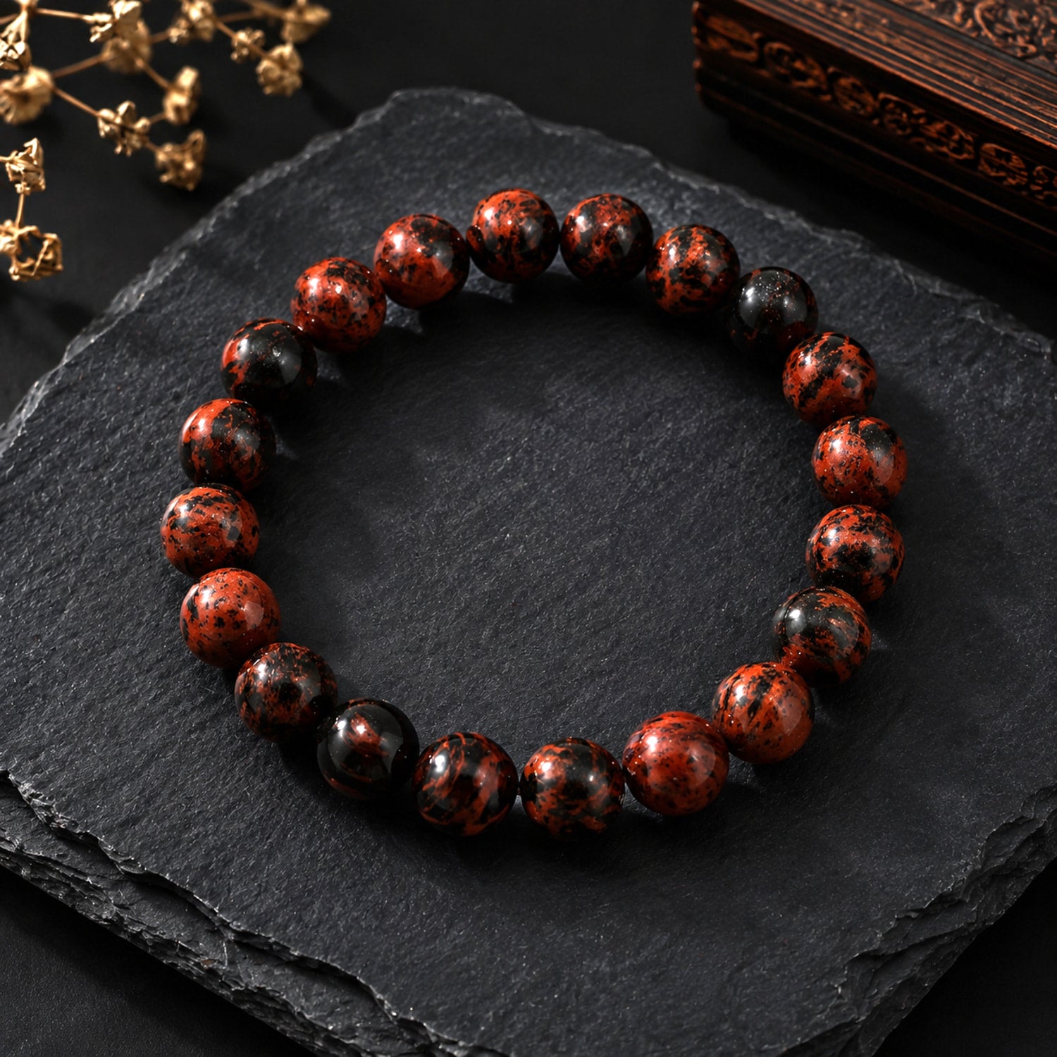 Natural Mahogany Jasper Brown & Red Gemstone Beaded Bracelet BB1011
