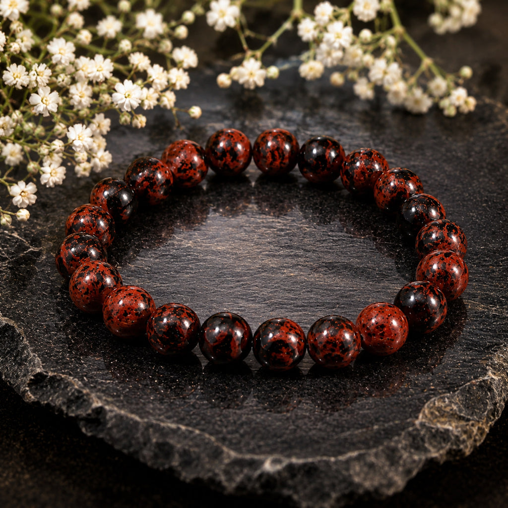 Natural Mahogany Jasper Brown & Red Gemstone Beaded Bracelet BB1011