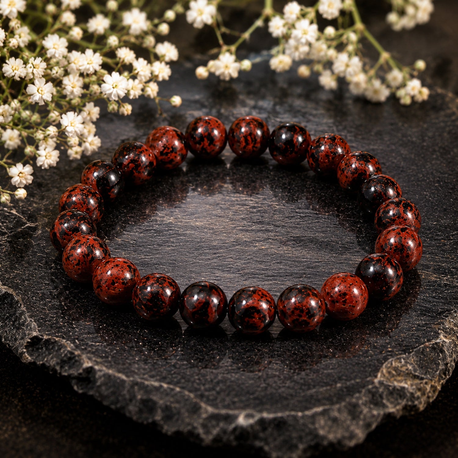 Natural Mahogany Jasper Brown & Red Gemstone Beaded Bracelet BB1011