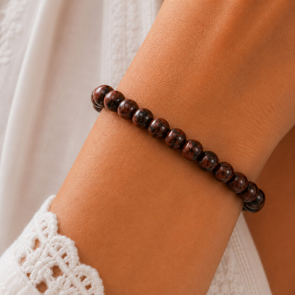 Natural Mahogany Jasper Brown & Red Gemstone Beaded Bracelet BB1011