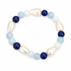 Natural Aquamarine Lapis Lazuli & Pearl Premium Gemstone Beads Bracelet for Men & Women BB1012