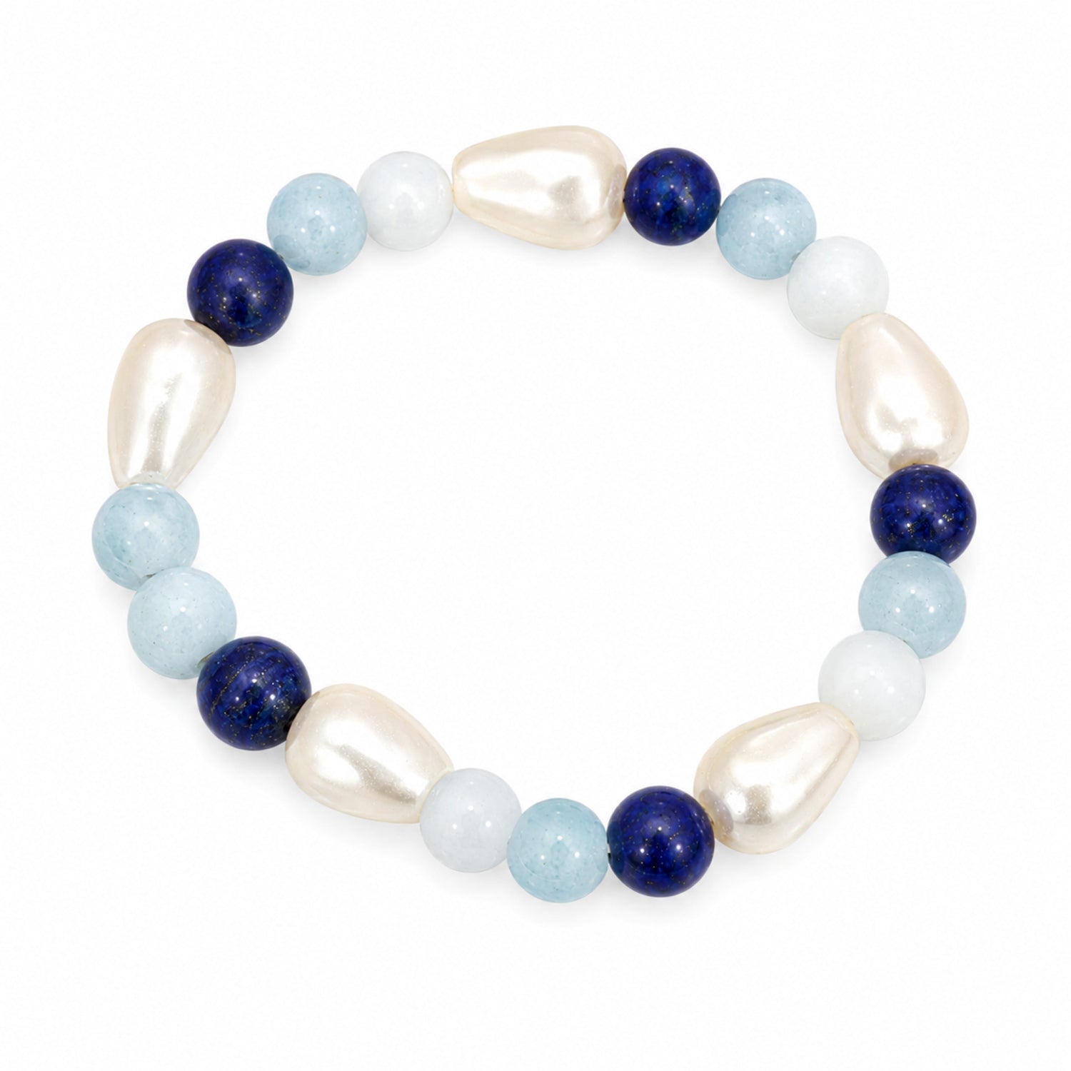 Natural Aquamarine Lapis Lazuli & Pearl Premium Gemstone Beads Bracelet for Men & Women BB1012