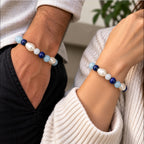 Natural Aquamarine, Lapis Lazuli, White Quartz & Pearl Bracelet for Wisdom, Calmness & Positive Energy BB1012