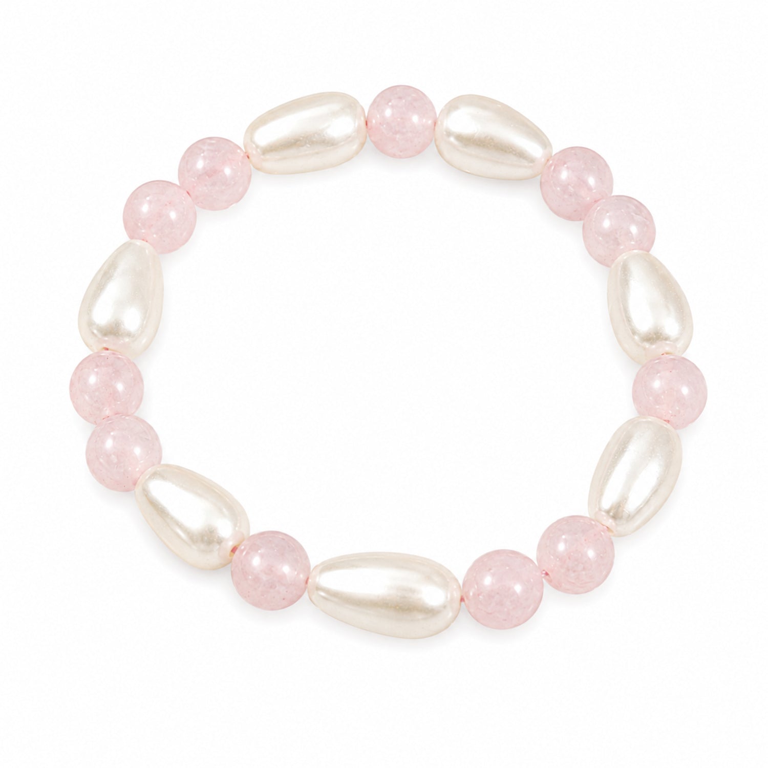 Natural Pink Rose Quartz & Pearl Premium Gemstone Beads Bracelet for Men & Women BB1013