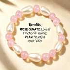 Natural Pink Rose Quartz & Pearl Bracelet for Love, Emotional Healing & Inner Peace BB1013