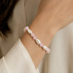Natural Pink Rose Quartz & Pearl Premium Gemstone Beads Bracelet for Men & Women BB1013