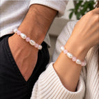 Natural Pink Rose Quartz & Pearl Bracelet for Love, Emotional Healing & Inner Peace BB1013