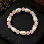 Natural Pink Rose Quartz & Pearl Premium Gemstone Beads Bracelet for Men & Women BB1013