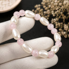 Natural Pink Rose Quartz & Pearl Premium Gemstone Beads Bracelet for Men & Women BB1013