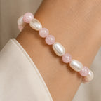Natural Pink Rose Quartz & Pearl Premium Gemstone Beads Bracelet for Men & Women BB1013