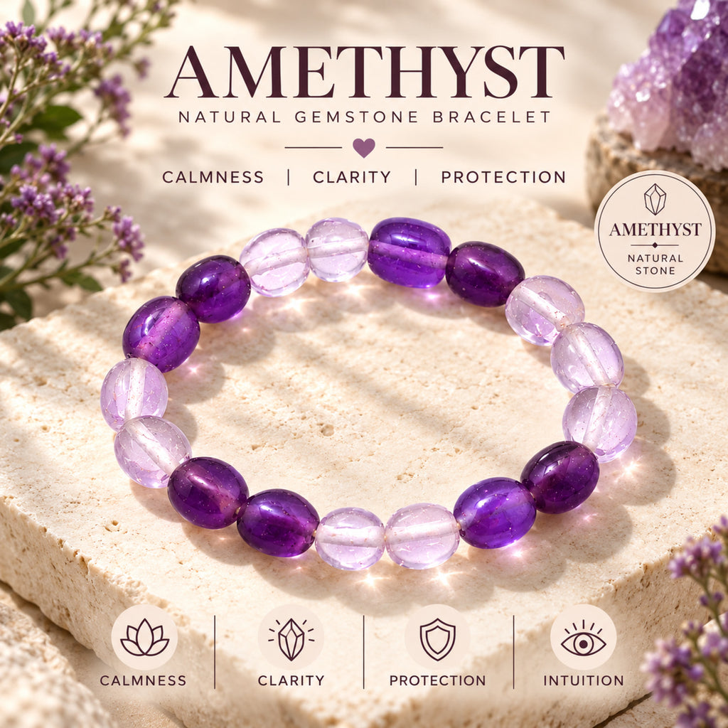 Natural Purple Amethyst Bracelet for Calmness, Clarity & Protection BB1014