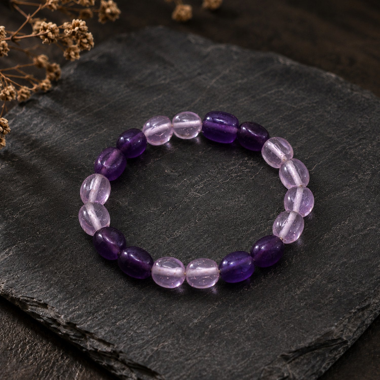 Natural Purple Amethyst Premium Gemstone Beads Bracelet for Men & Women BB1014