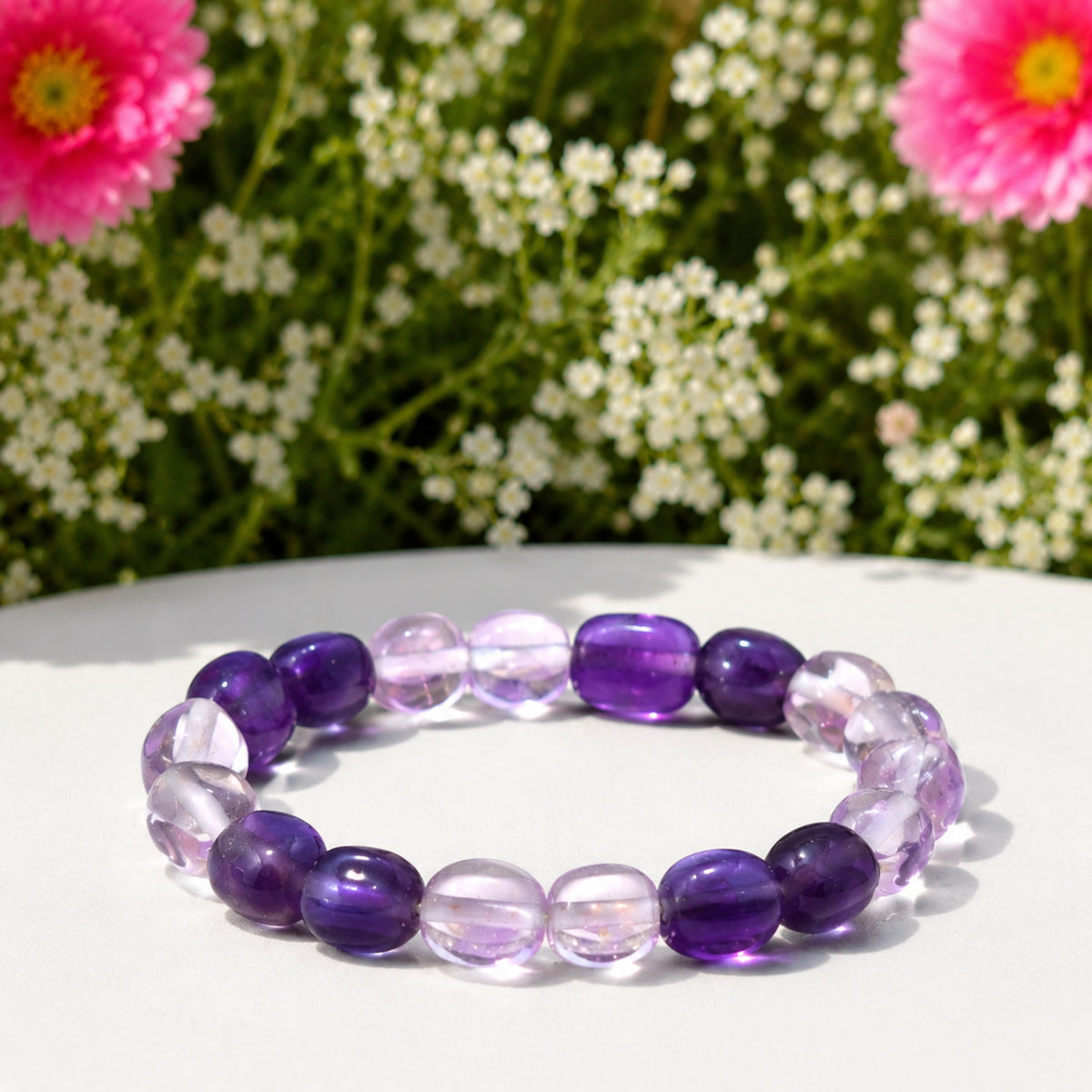 Natural Purple Amethyst Premium Gemstone Beads Bracelet for Men & Women BB1014