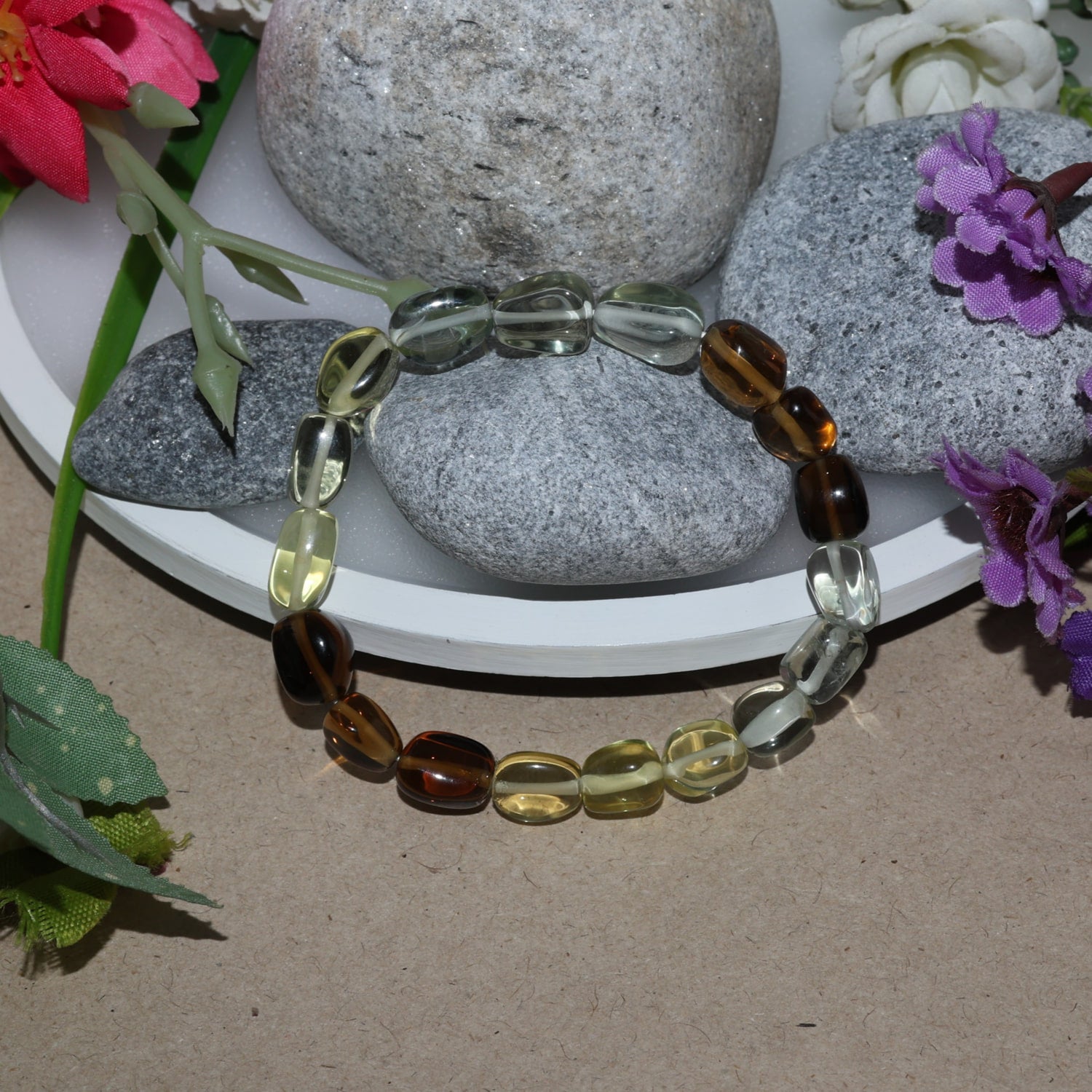 Natural Multicolor Gemstone Mixed Crystal Beaded Bracelet for Men & Women BB1016