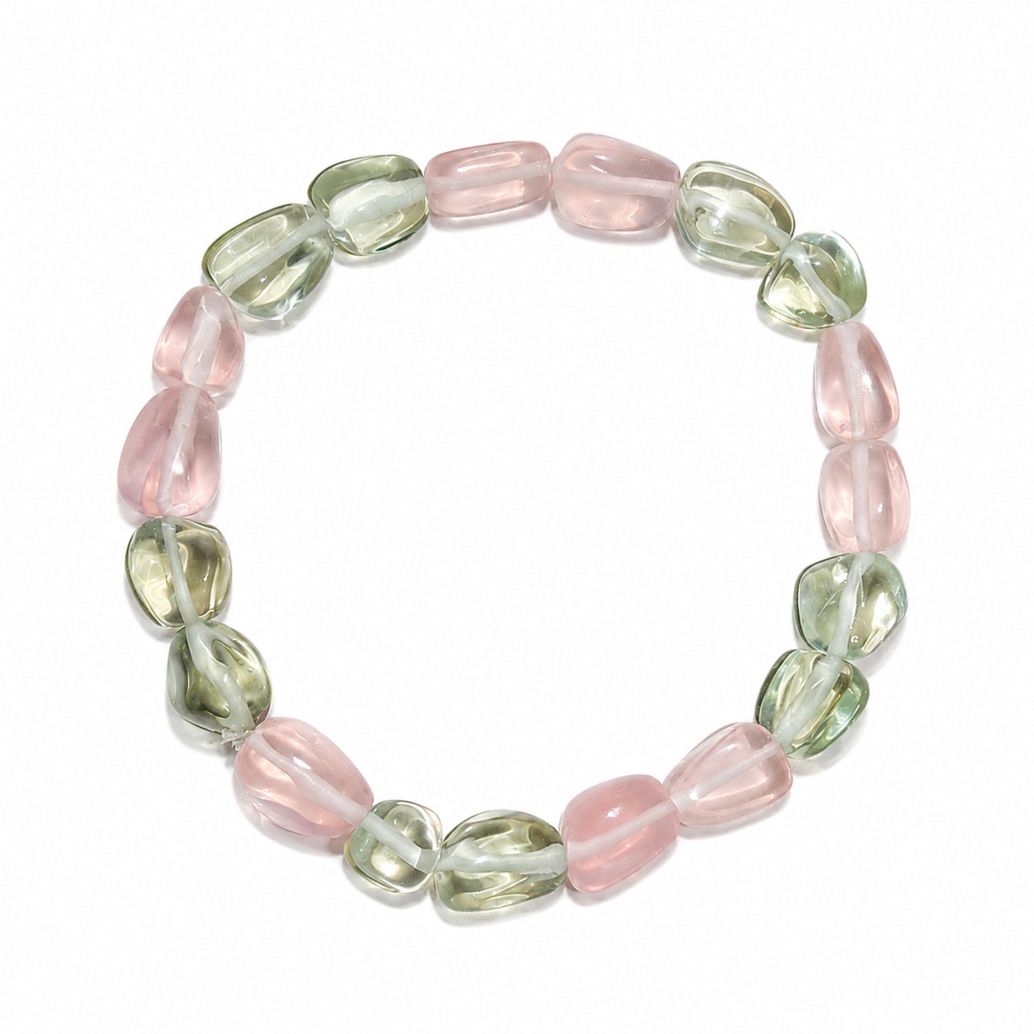 Natural Multicolor Gemstone Pink Green & Clear Crystal Beaded Bracelet BB1017