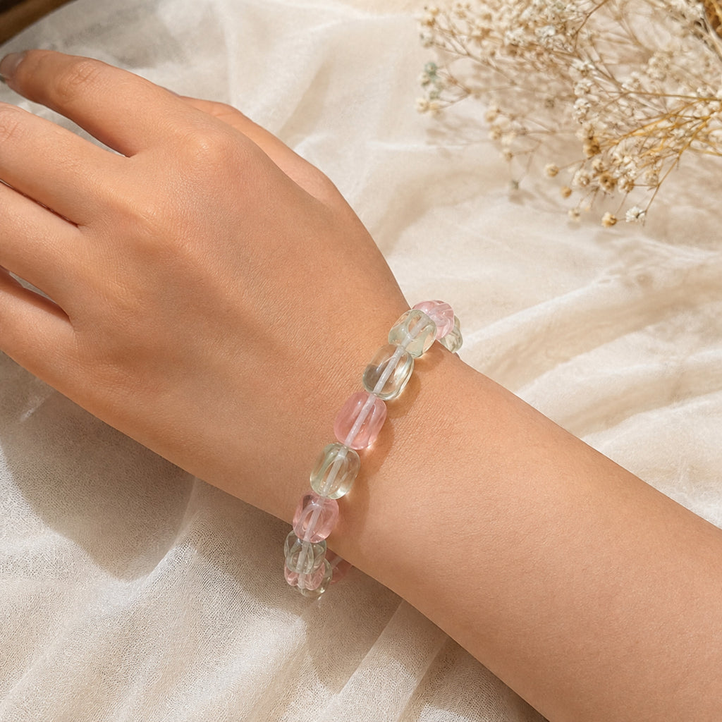 Natural Multicolor Gemstone Pink Green & Clear Crystal Beaded Bracelet BB1017