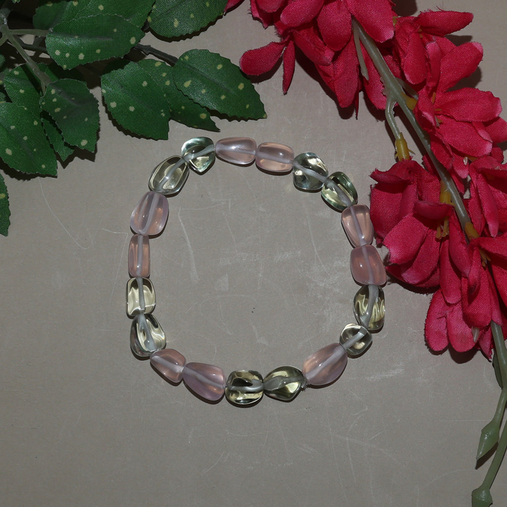 Natural Multicolor Gemstone Pink Green & Clear Crystal Beaded Bracelet BB1017