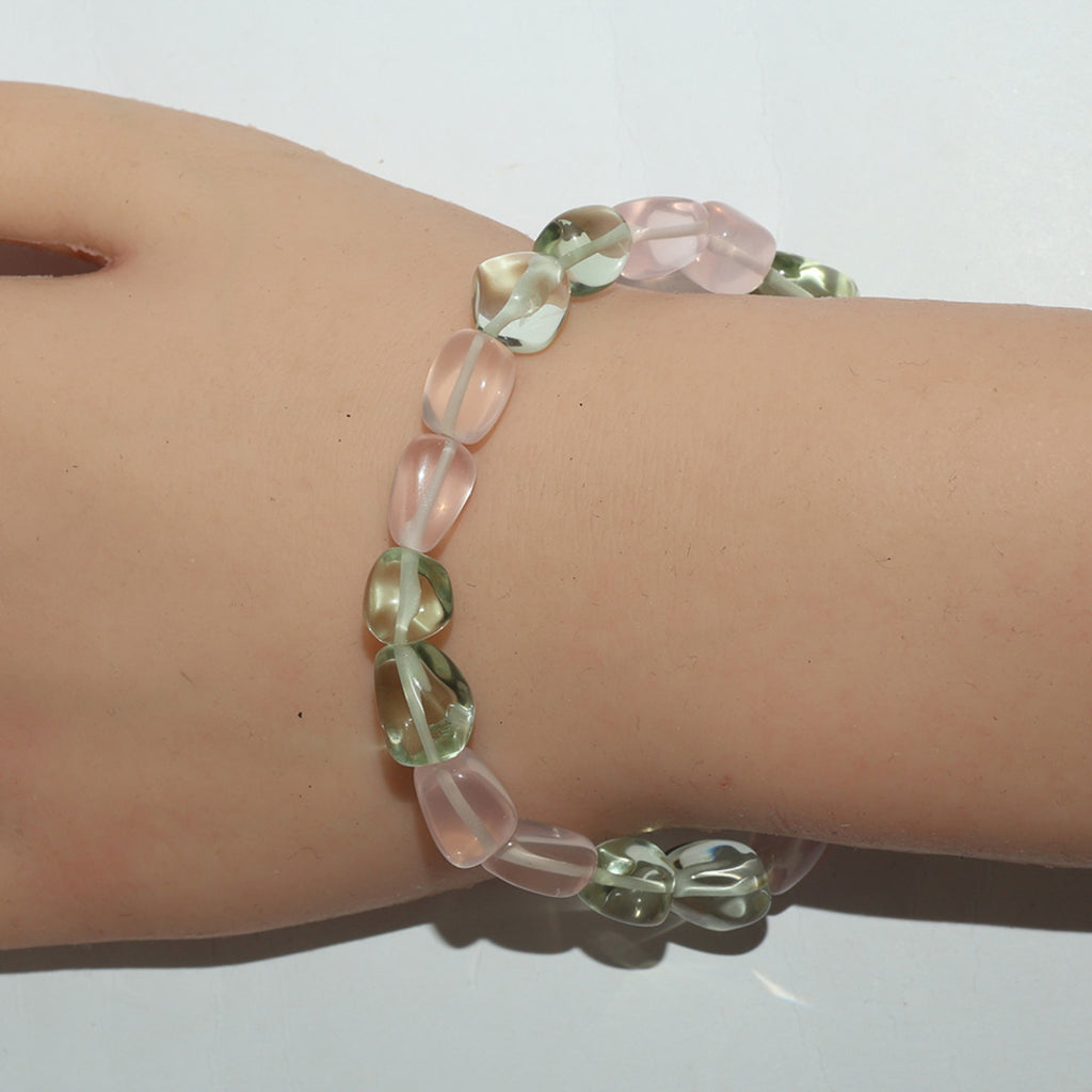Natural Multicolor Gemstone Pink Green & Clear Crystal Beaded Bracelet BB1017