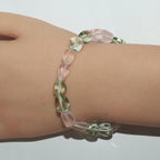 Natural Multicolor Gemstone Pink Green & Clear Crystal Beaded Bracelet BB1017