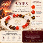 Natural Red Carnelian, Red Jasper, Tiger Eye & Clear Quartz Crystal Beaded Zodiac Bracelet for Courage, Confidence & Motivation BB1018