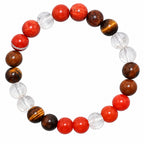 Natural Red Carnelian, Red Jasper, Tiger Eye & Clear Quartz Crystal Beaded Zodiac Bracelet for Courage, Confidence & Motivation BB1018