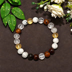 Natural Howlite, Rutilated Quartz, Clear Quartz & Tiger Eye Crystal Beaded Bracelet for Communication, Confidence & Mental Clarity BB1019